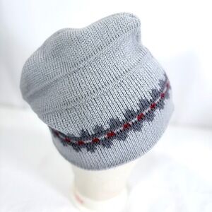 VTG Herman's World of Sporting Goods Gray Knit Fair Isle Beanie Hat Wool Sz M/L
